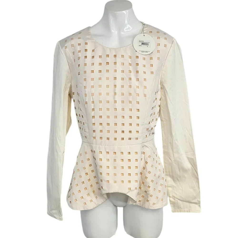 Finders Keepers Womens Beyond The Call Long Sleeve Top Size M Laser Cut Zip Back